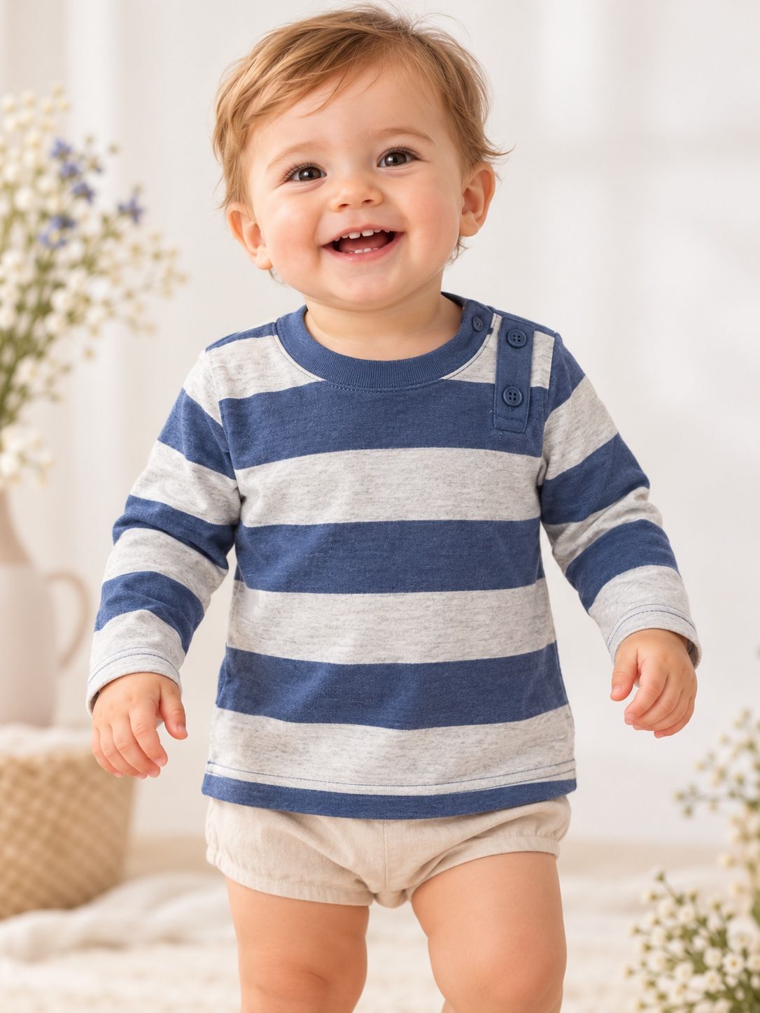 First Impressions Baby Boy Blue & Gray Striped Long-Sleeve Shirt, photo 2