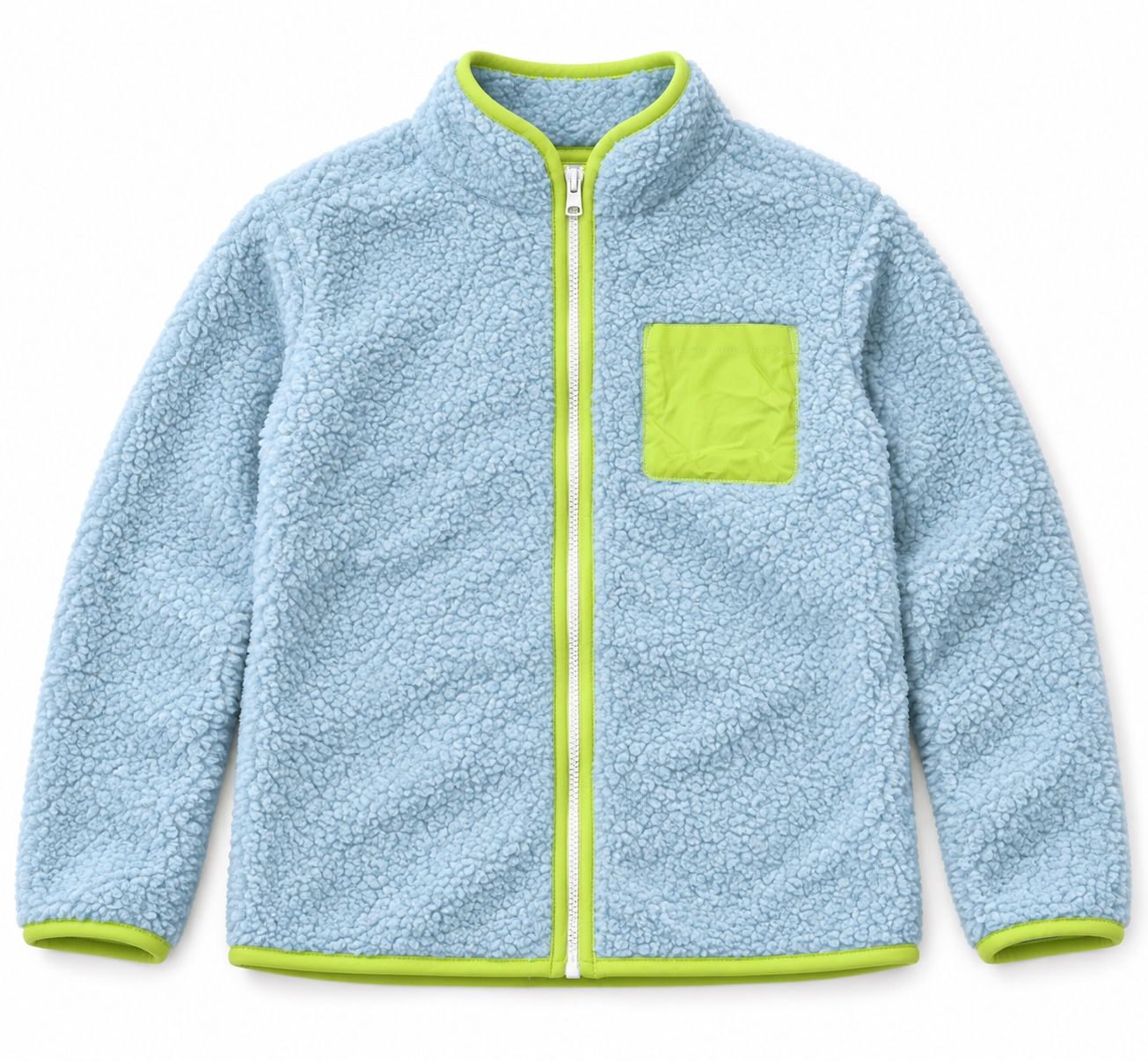 Cat & Jack Light Blue Sherpa Fleece Jacket with Lime Green Trim
