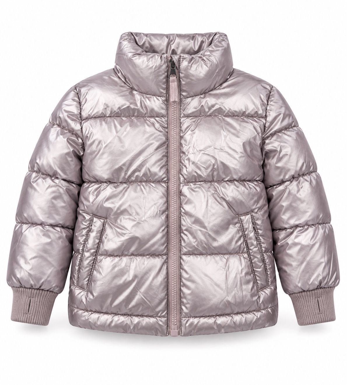 Girls’ Shiny Puffer Jacket – Mauve Silver