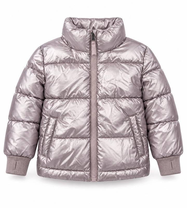 Girls’ Shiny Puffer Jacket – Mauve Silver