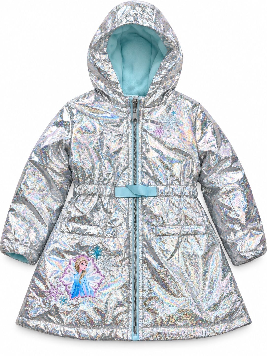 Girls’ Silver Glitter Jacket with Aqua Fleece Lining