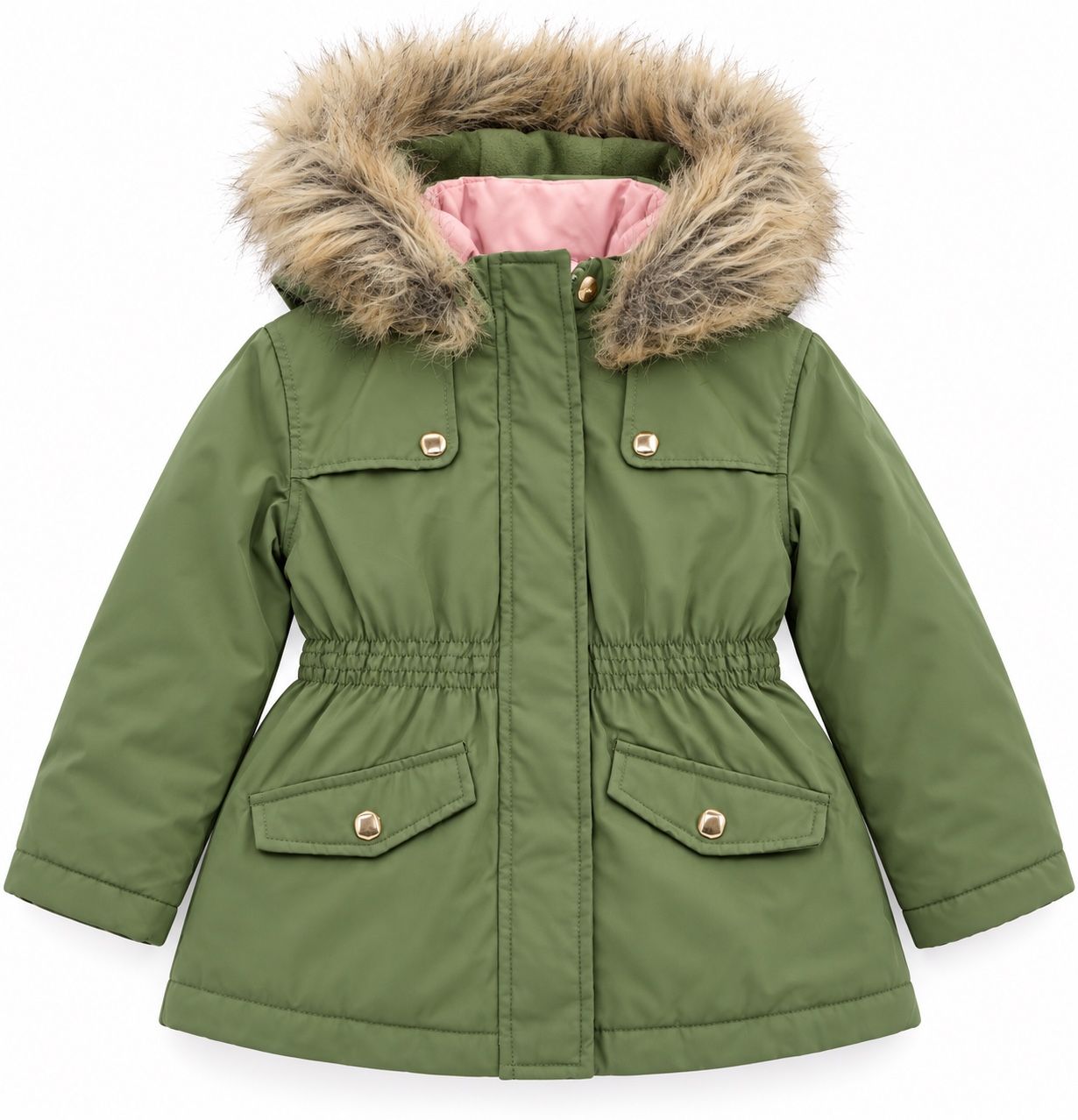 Girls’ Olive Green Faux Fur Hooded Parka