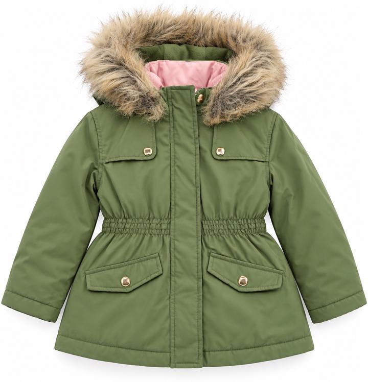 Girls’ Olive Green Faux Fur Hooded Parka