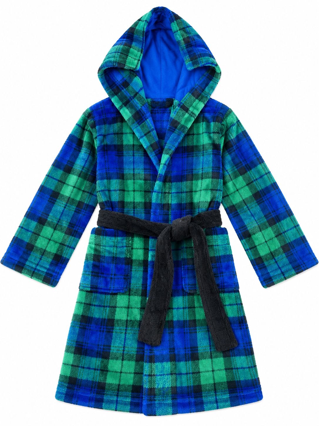 Cat & Jack Boys’ Blue & Green Plaid Hooded Robe