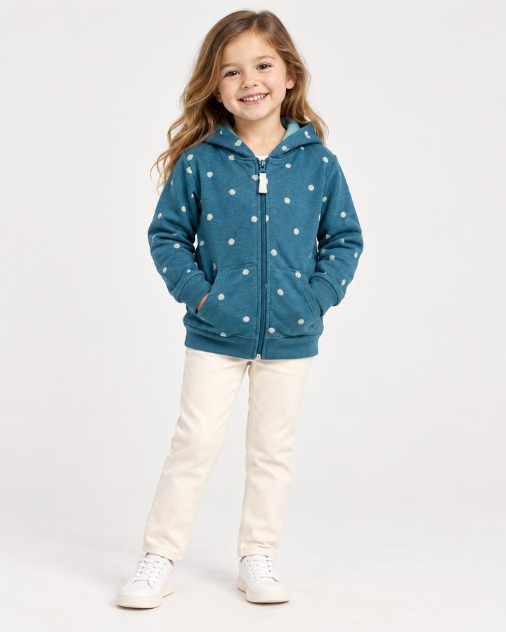 Cat & Jack Girls’ Teal Polka Dot Zip-Up Hoodie, photo 2