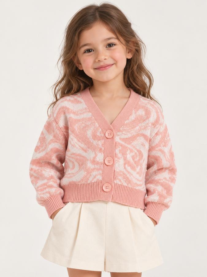 art class Girls’ Pink & Cream Printed Knit Cardigan, photo 2