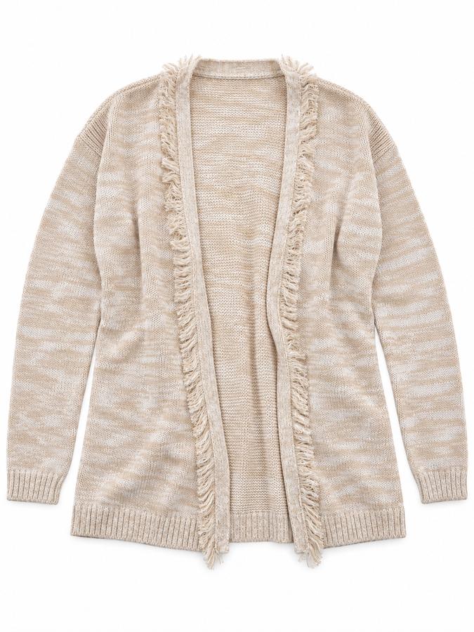 Cat & Jack Girls’ Ivory Marled Fringe Knit Cardigan