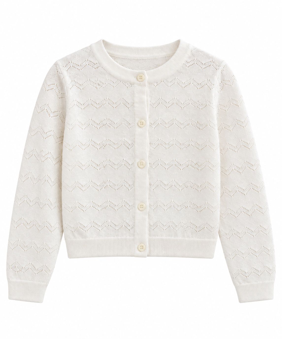 Girls’ Ivory Open-Knit Button-Front Cardigan