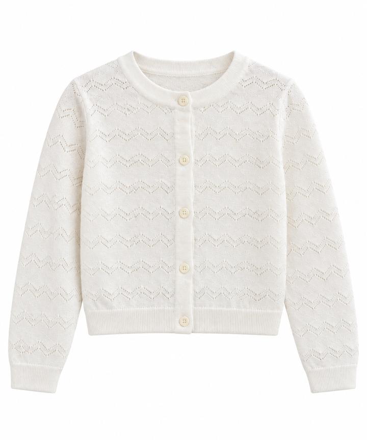 Girls’ Ivory Open-Knit Button-Front Cardigan