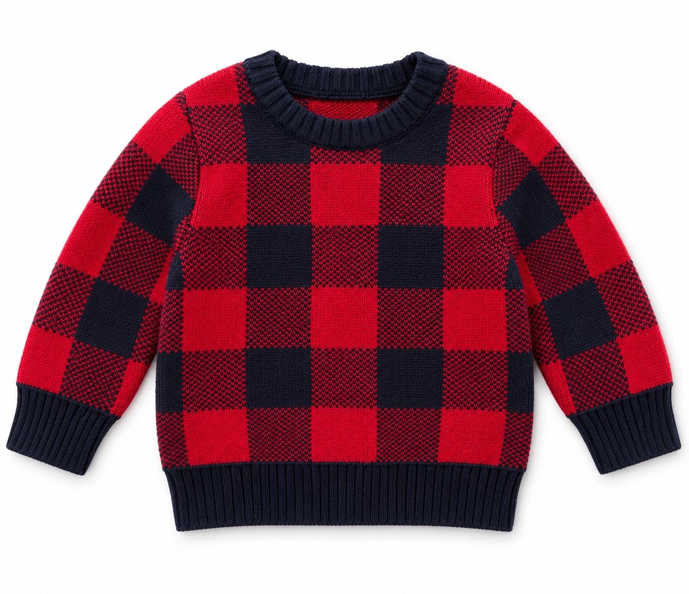Cat & Jack Red and Navy Buffalo Check Baby Sweater