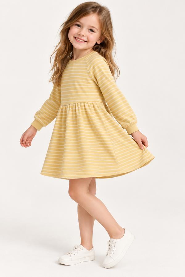 Cat & Jack Girls’ Mustard Yellow & Cream Striped Dress, photo 2