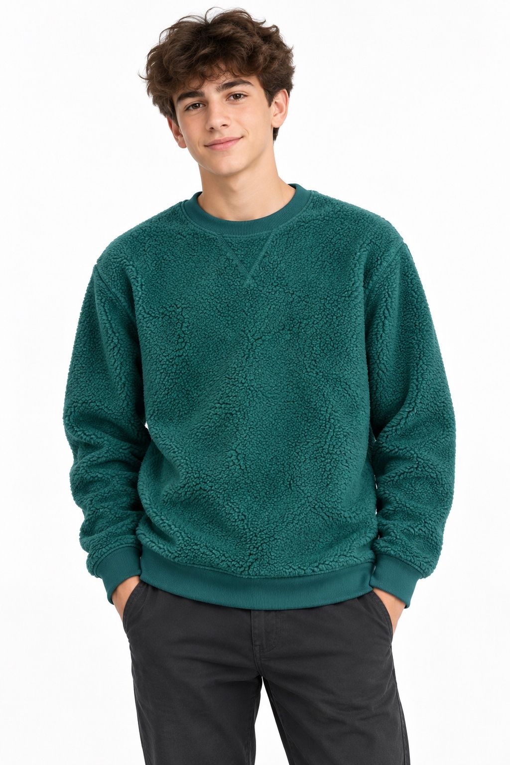 Cat & Jack Boys’ Teal Sherpa Fleece Sweatshirt, photo 2