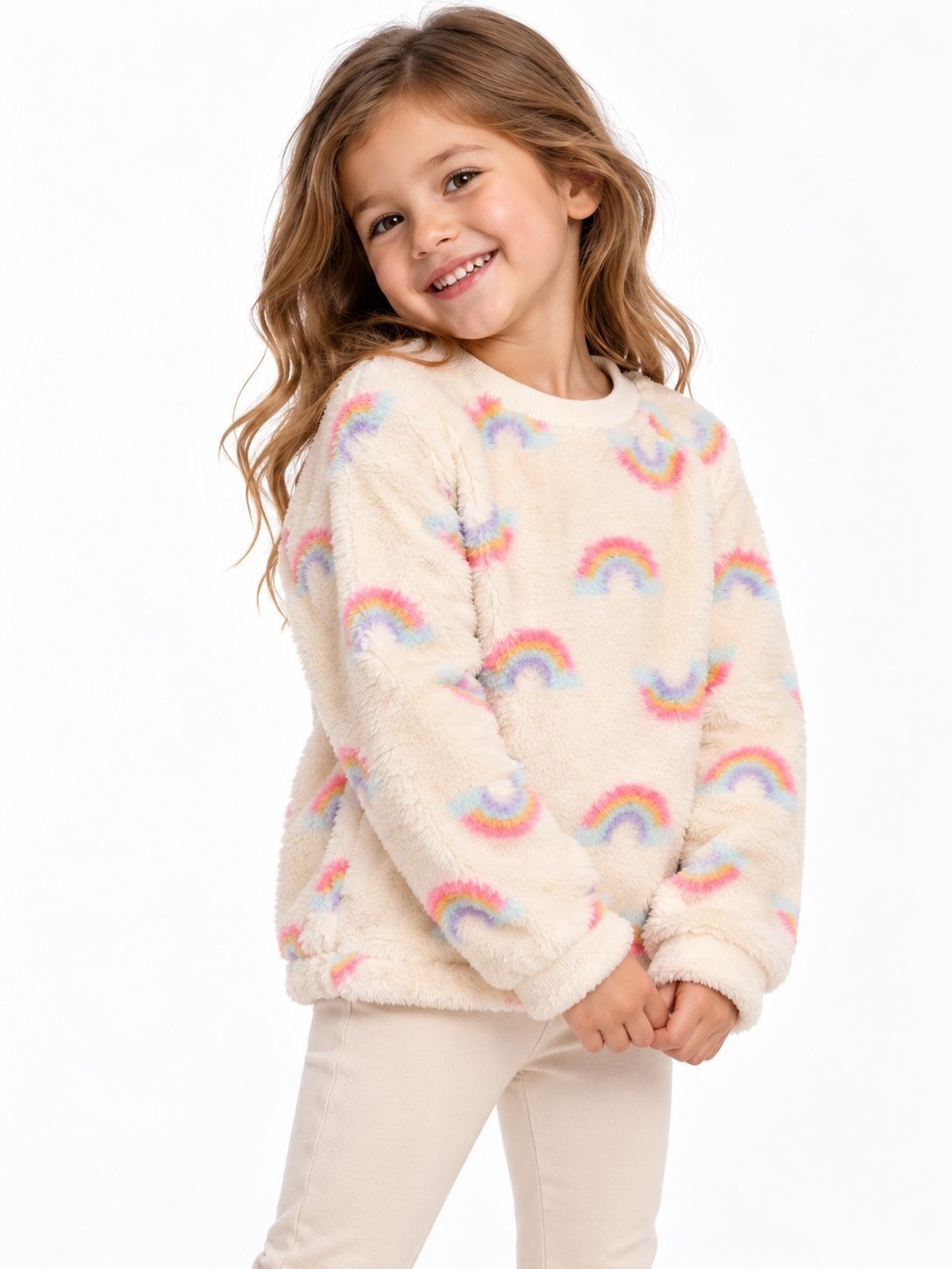 Cat & Jack Girls’ Ivory Rainbow Fleece Pullover, photo 2