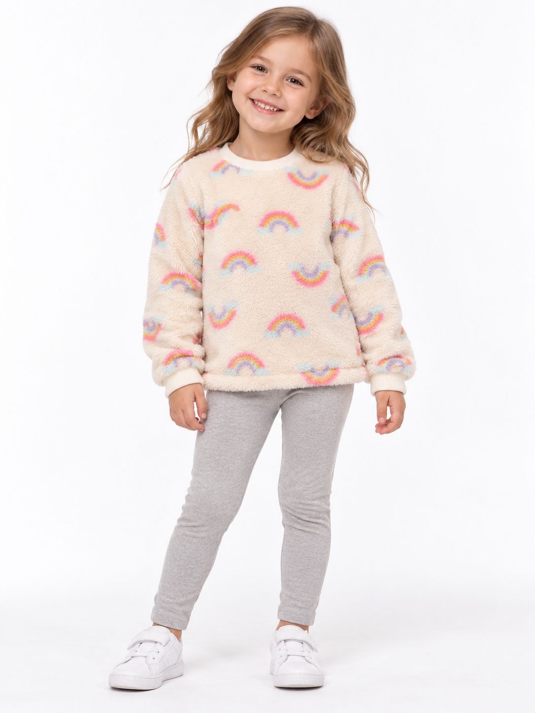 Cat & Jack Girls’ Ivory Rainbow Fleece Pullover, photo 3