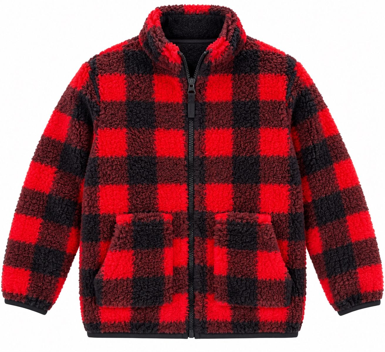 Men’s Red & Black Buffalo Check Sherpa Fleece Jacket