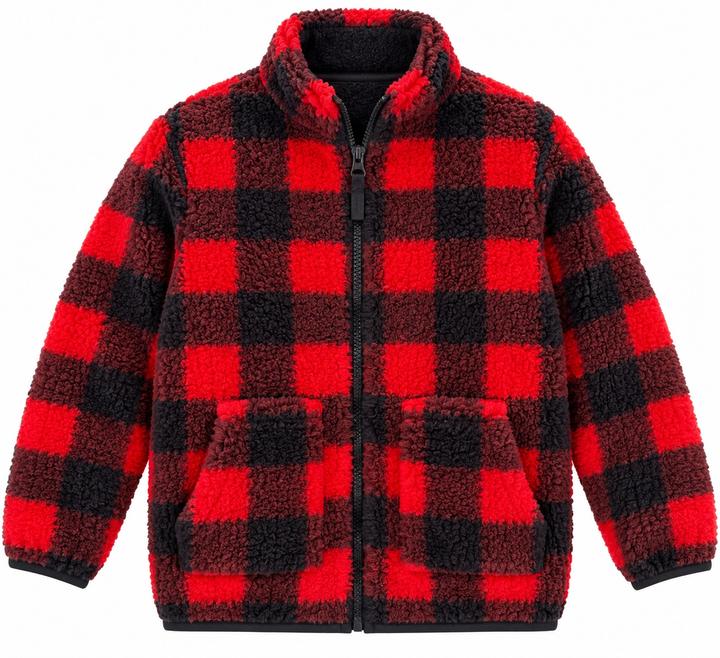 Men’s Red & Black Buffalo Check Sherpa Fleece Jacket