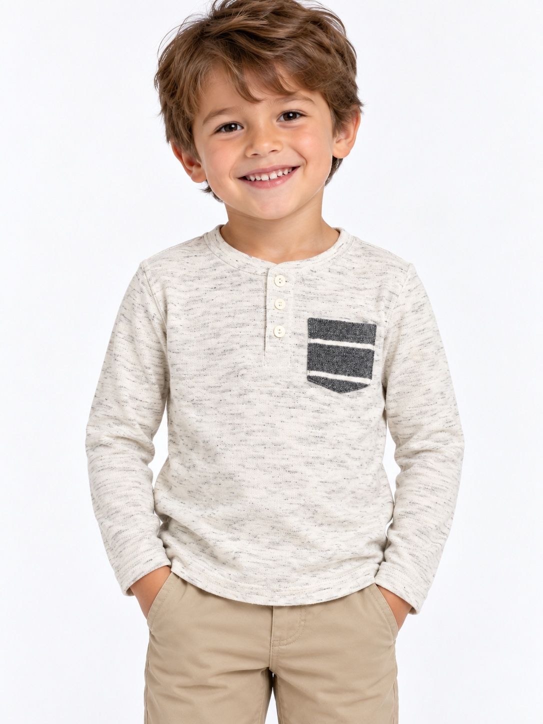 Cat & Jack Boys’ Ivory Marled Henley Shirt, photo 2