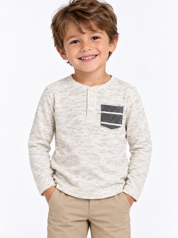 Cat & Jack Boys’ Ivory Marled Henley Shirt, photo 2