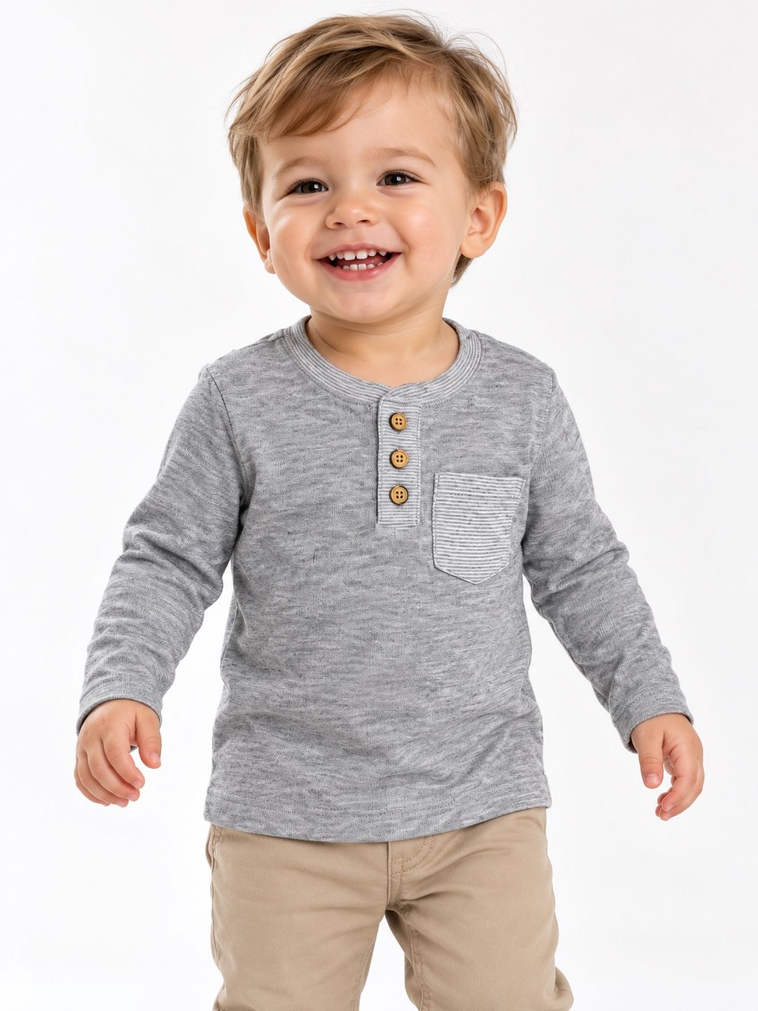 Cat & Jack Baby Boys’ Gray Henley Long-Sleeve Shirt, photo 2