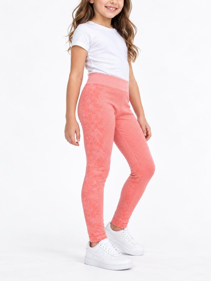 All in Motion Girls’ Coral Pink Floral-Panel Leggings, photo 2