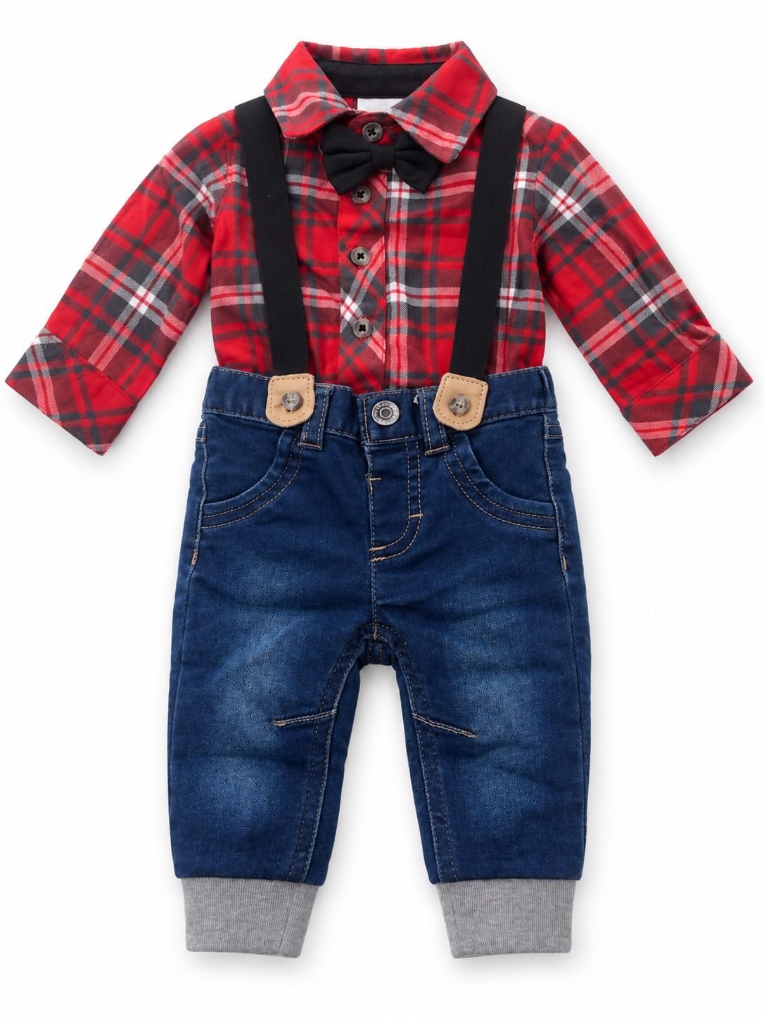 Cat & Jack Baby Boy 3-Piece Plaid Shirt and Denim Outfit