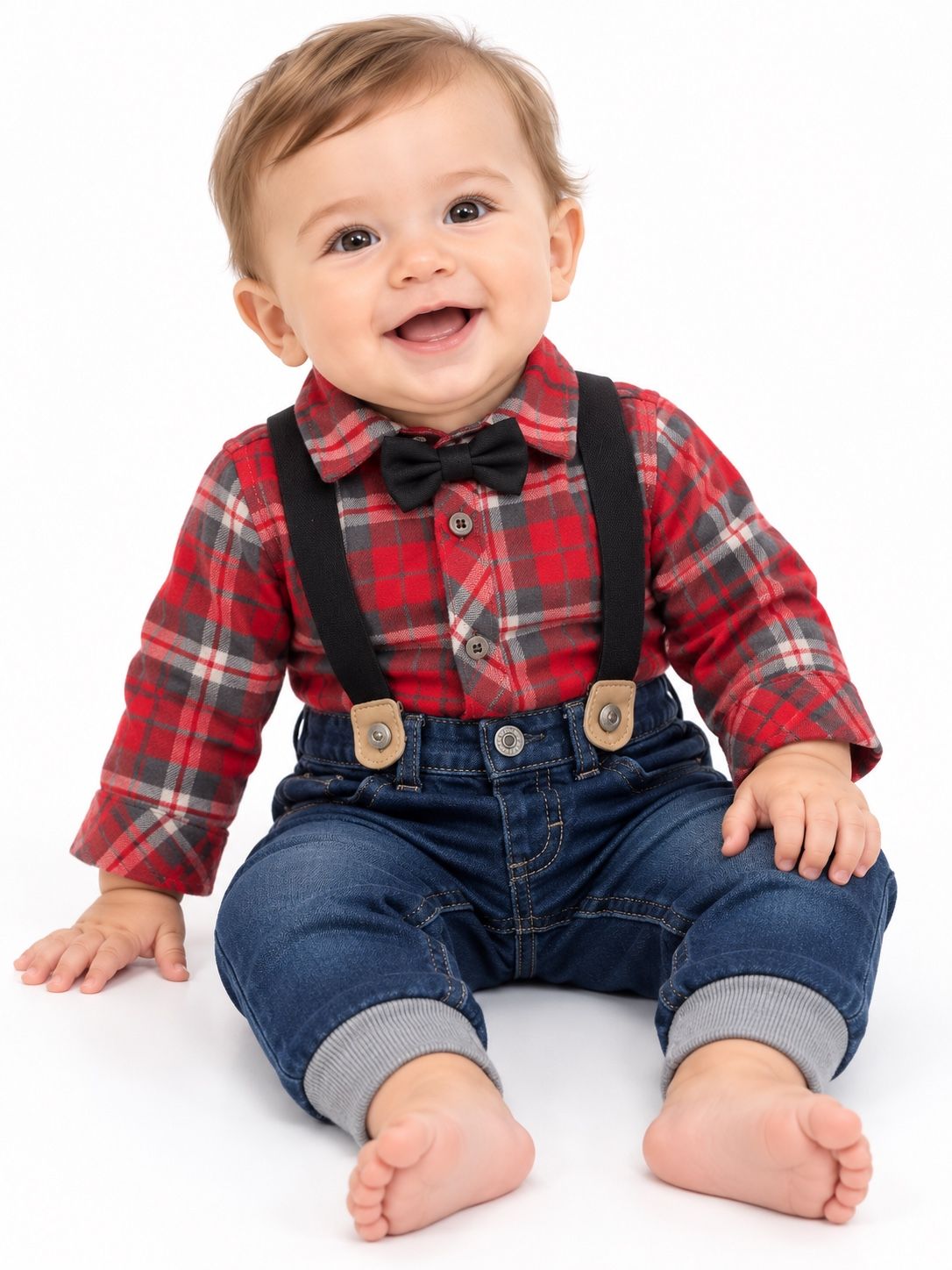 Cat & Jack Baby Boy 3-Piece Plaid Shirt and Denim Outfit, photo 2