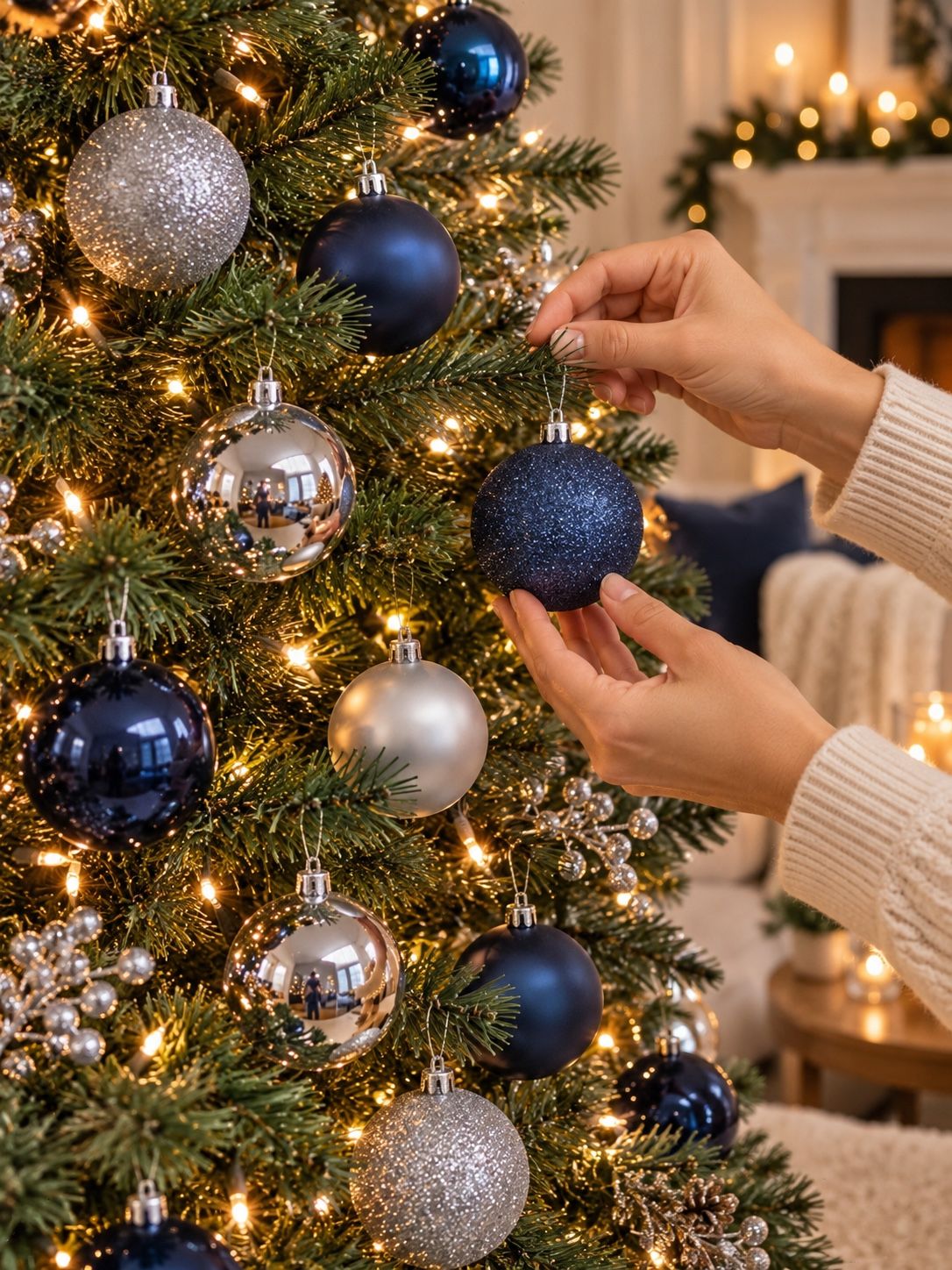 50-Piece Navy & Silver Christmas Ornament Set, photo 2