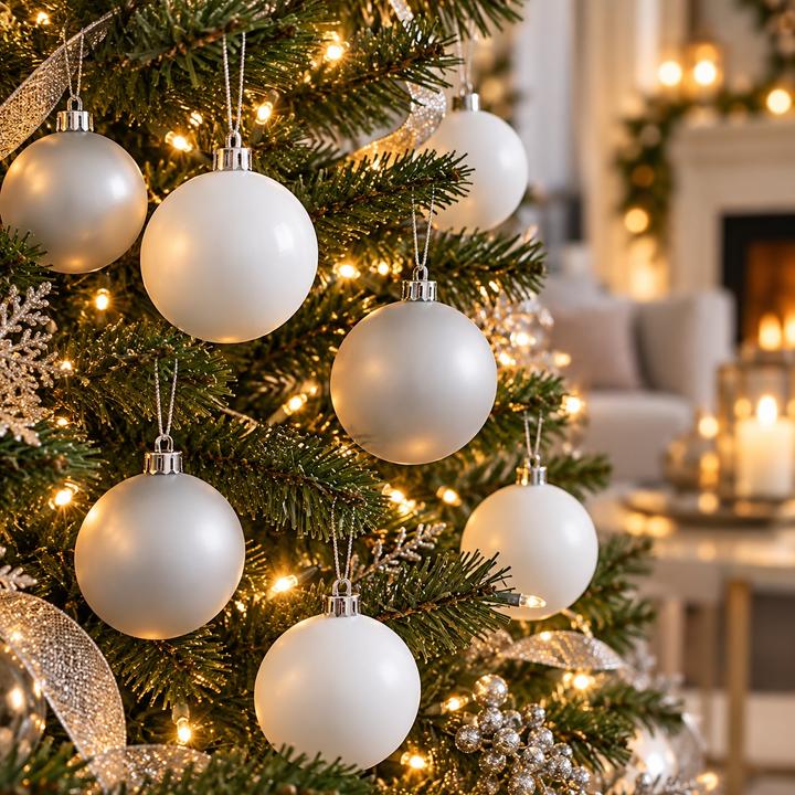 White & Silver Shatterproof Christmas Baubles, photo 2