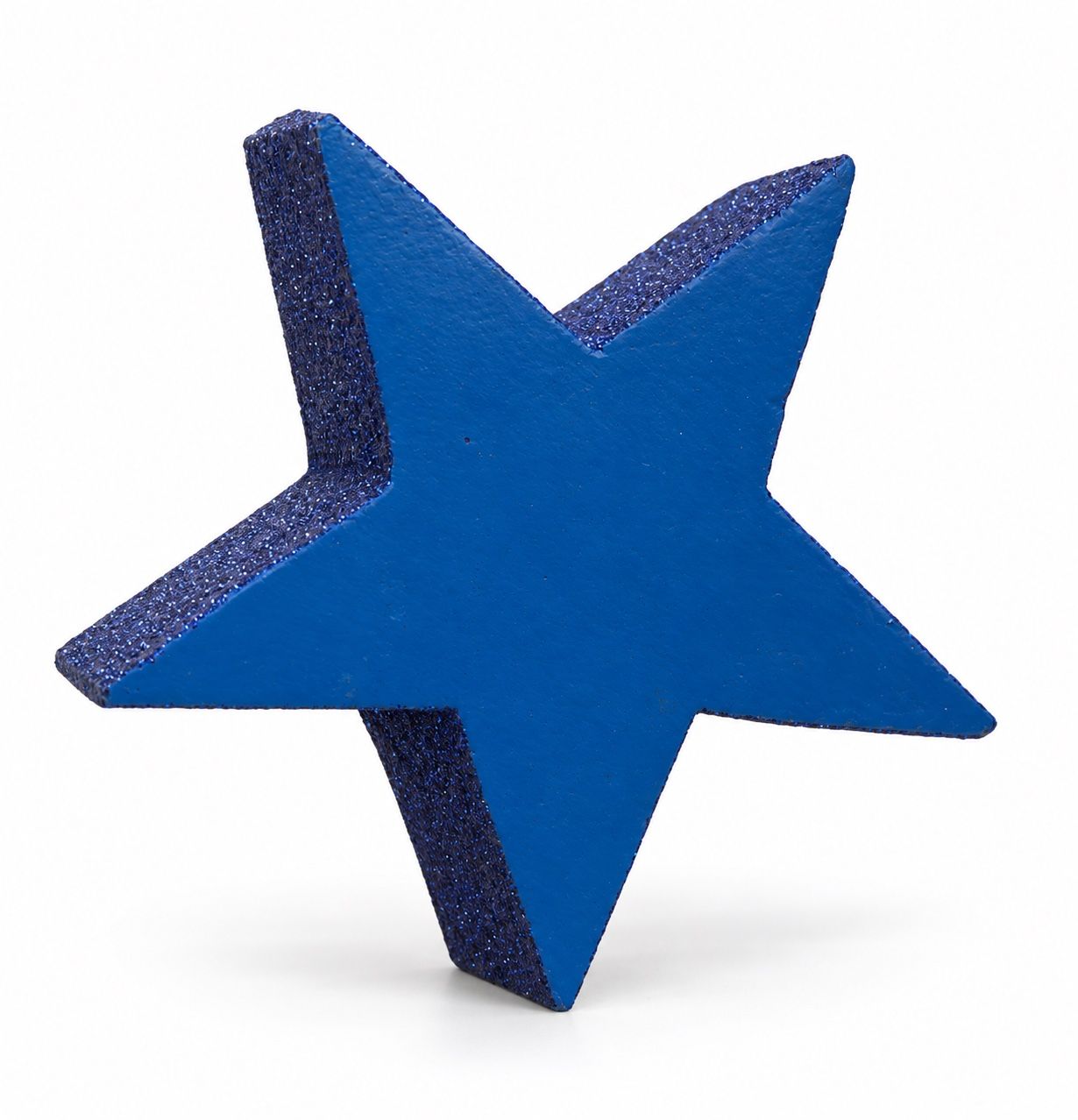 Blue Glitter Wooden Star Christmas Decoration