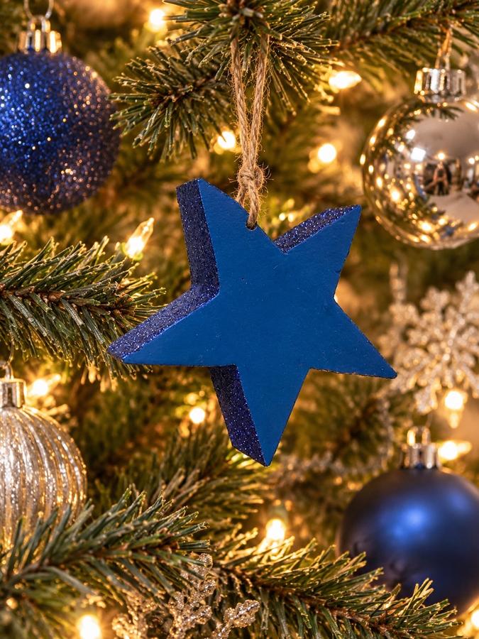 Blue Glitter Wooden Star Christmas Decoration, photo 2