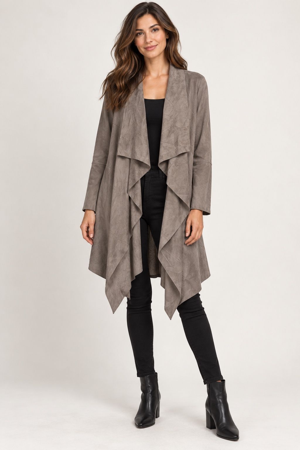 ONLY Taupe Suede-Look Waterfall Coat, photo 2
