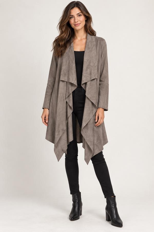 ONLY Taupe Suede-Look Waterfall Coat, photo 2
