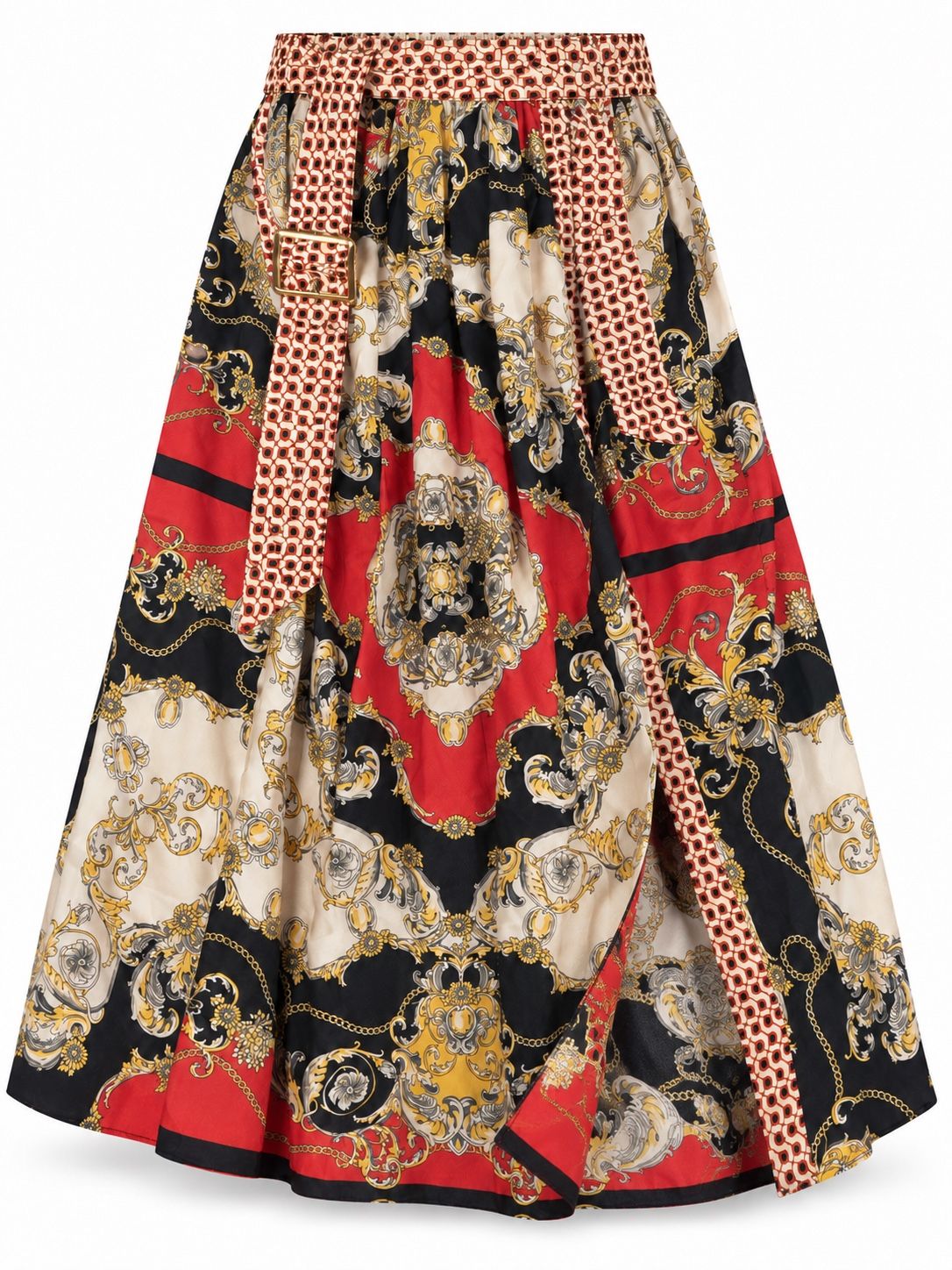 Zara Woman Baroque Print Belted Midi Skirt