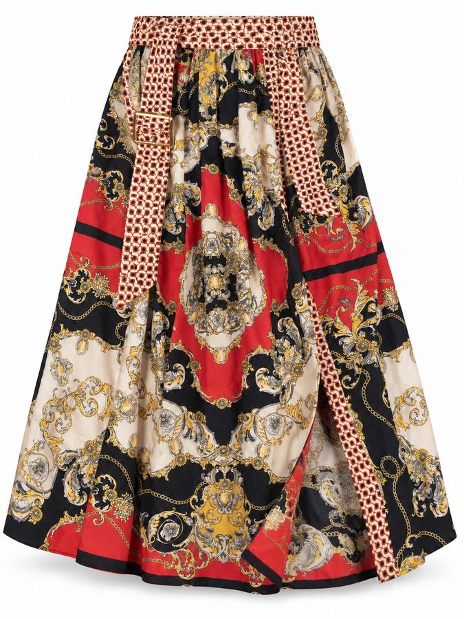 Zara Woman Baroque Print Belted Midi Skirt