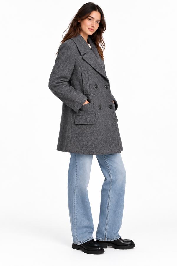 H&M Charcoal Gray Long Double-Breasted Coat, photo 2