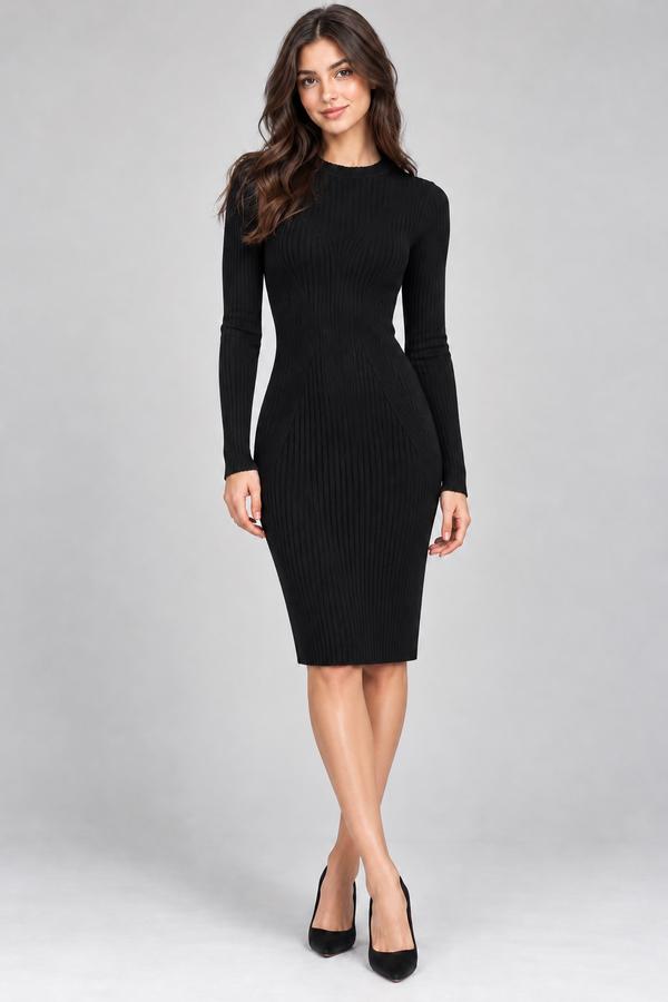 GUESS Black Ribbed Knit Knee-Length Dress, photo 2
