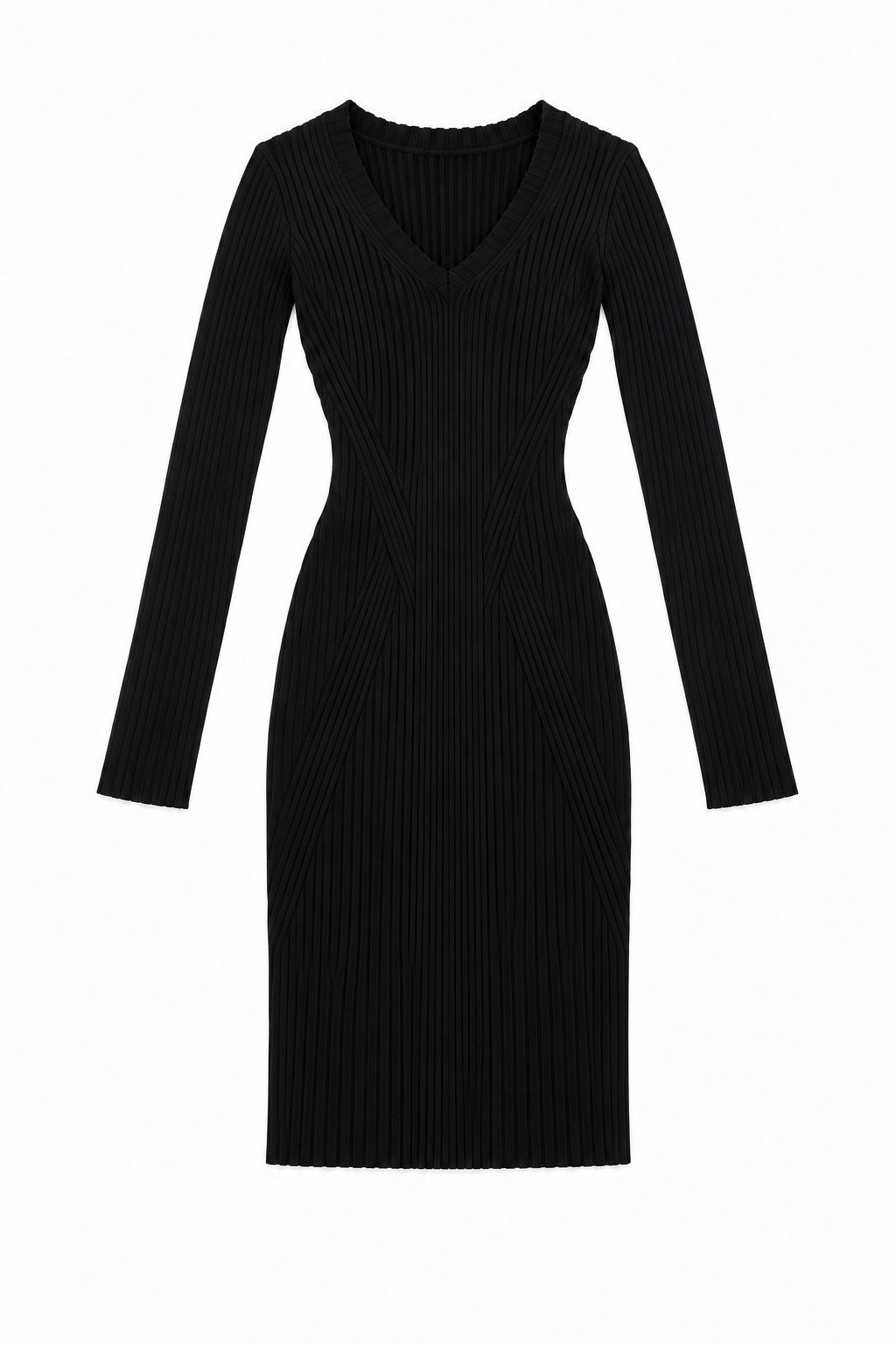 GUESS Black Ribbed Knit Knee-Length Dress