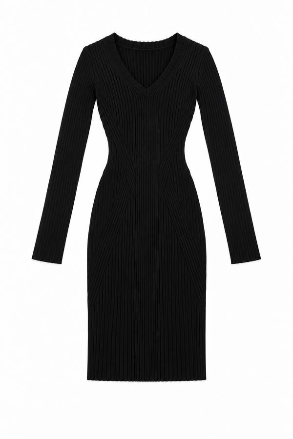 GUESS Black Ribbed Knit Knee-Length Dress