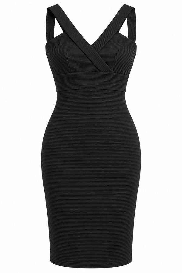 MIM Black Ribbed Knee-Length Dress