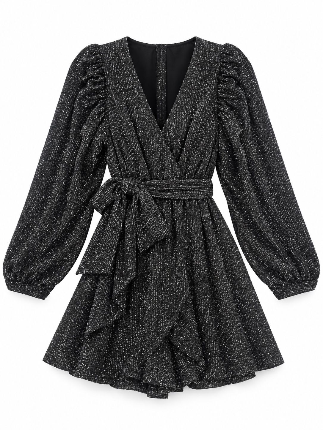 Black Shimmer Wrap Dress with Belt