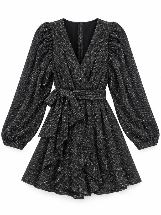 Black Shimmer Wrap Dress with Belt