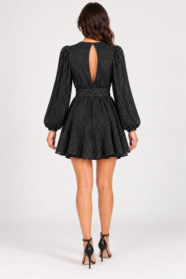Black Shimmer Wrap Dress with Belt, photo 3