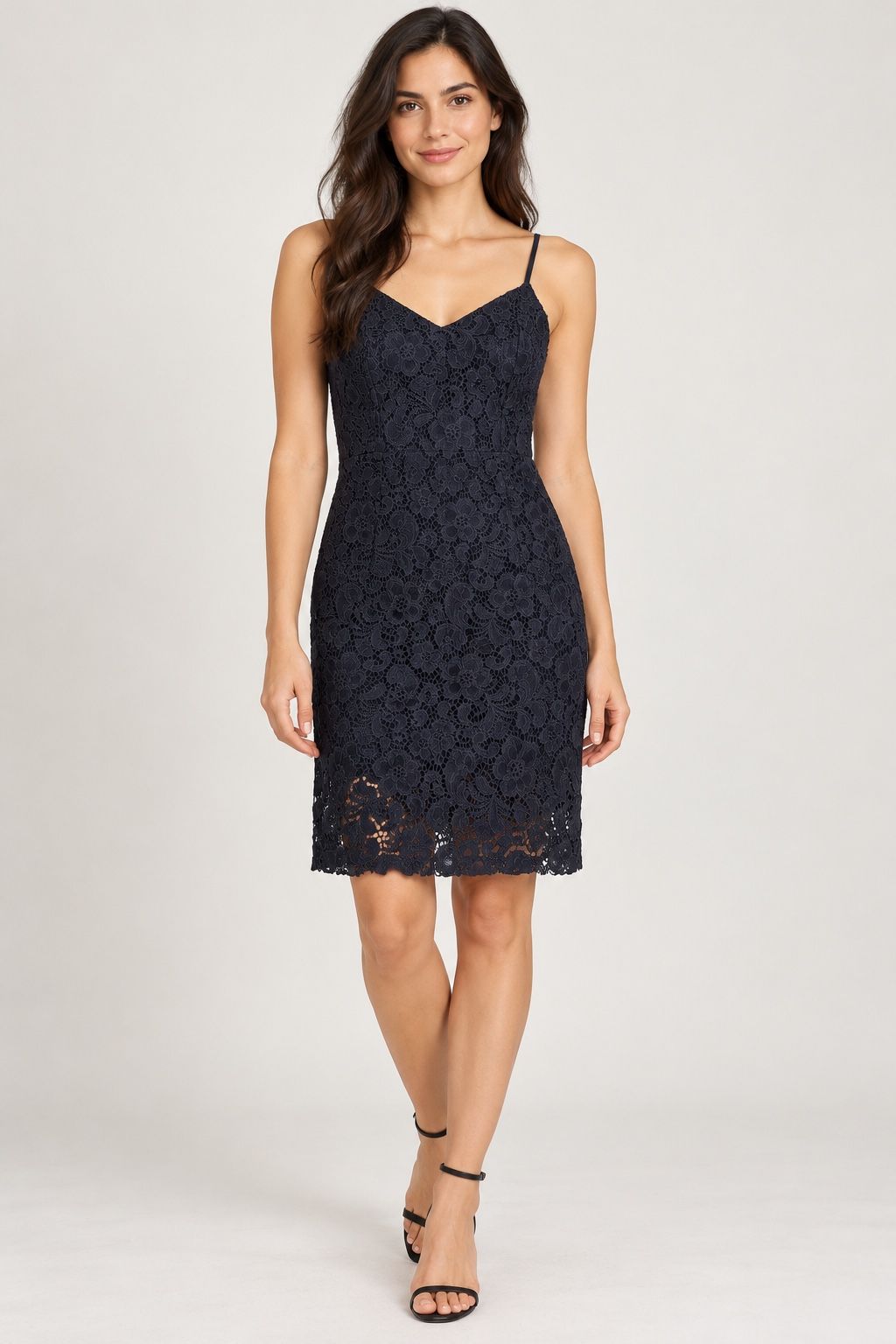 Black Floral Lace Spaghetti-Strap Dress, photo 2