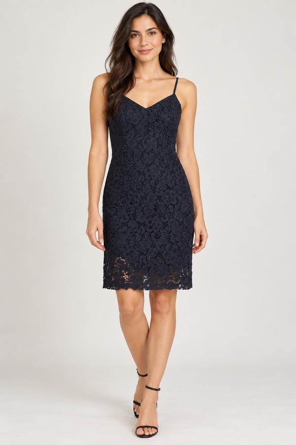 Black Floral Lace Spaghetti-Strap Dress, photo 2
