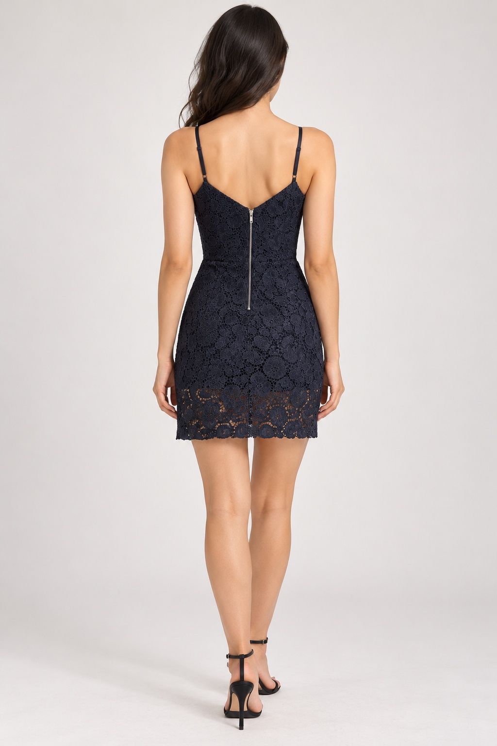 Black Floral Lace Spaghetti-Strap Dress, photo 3