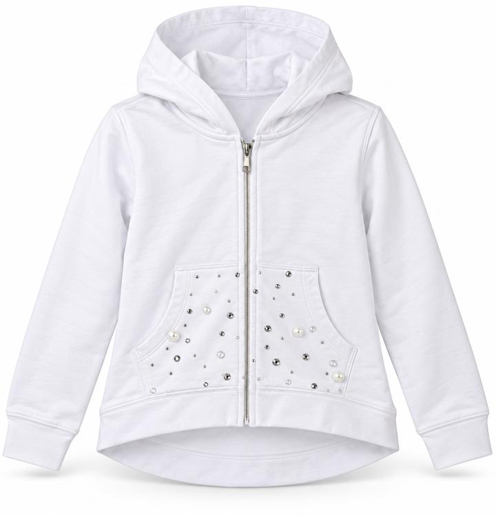Girls’ White Embellished Zip-Up Hoodie