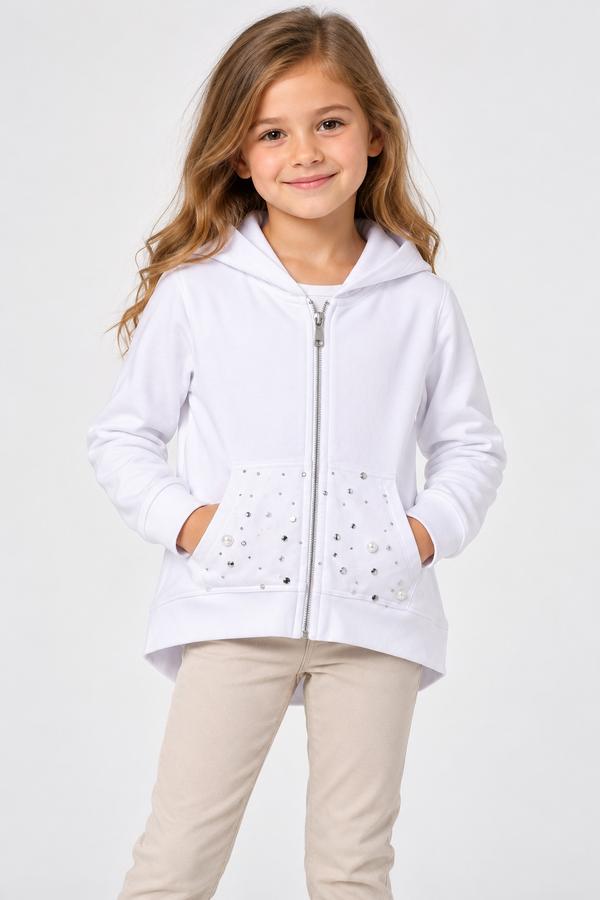 Girls’ White Embellished Zip-Up Hoodie, photo 2