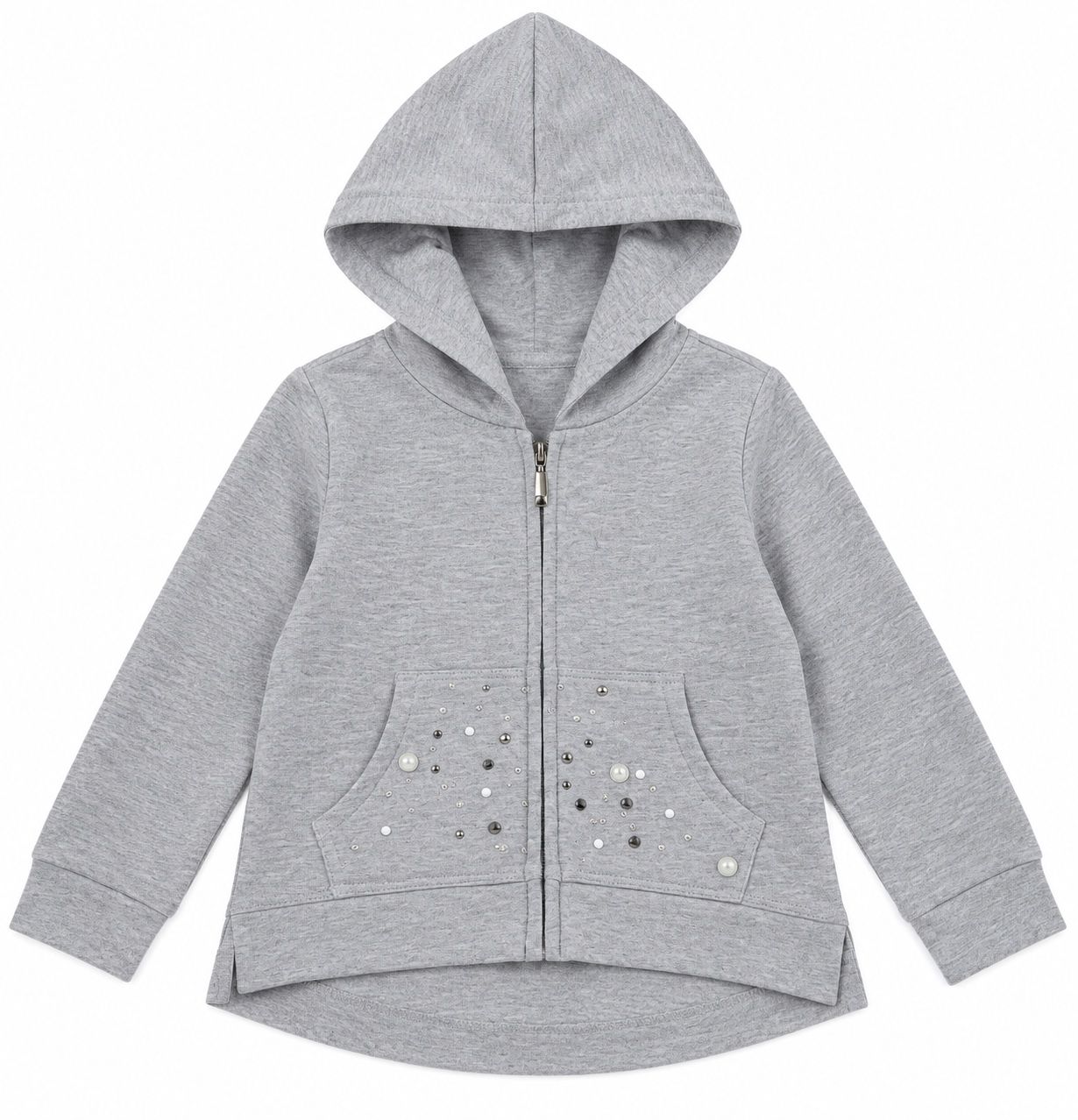 Girls’ Gray Hooded Jacket with Studded Pockets