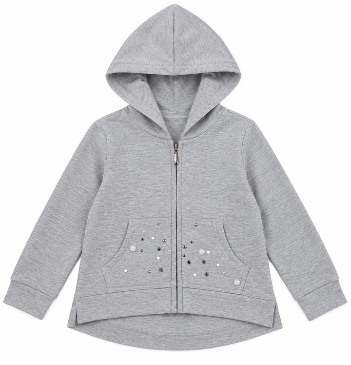 Girls’ Gray Hooded Jacket with Studded Pockets