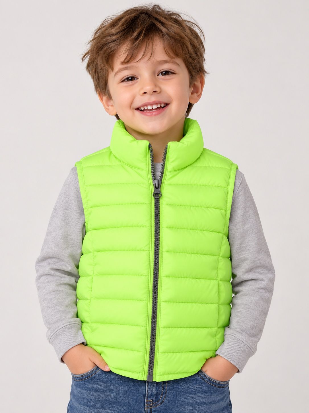 Kids’ Neon Lime Quilted Puffer Vest, photo 2